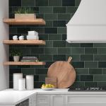 SUNWINGS 100-Sheet Subway Peel and Stick Backsplash Tile, 6" x 3" Green Mixed Stone Composite Handmade Looks Self Adhesive Waterproof Wall Tile, Stick on Tiles for Kitchen Bathroom Shower Fireplace