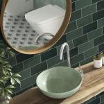 SUNWINGS 100-Sheet Subway Peel and Stick Backsplash Tile, 6" x 3" Green Mixed Stone Composite Handmade Looks Self Adhesive Waterproof Wall Tile, Stick on Tiles for Kitchen Bathroom Shower Fireplace