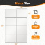 Delma Frameless Mirror Tiles 16"x12"x8 Pcs Wall Mounted, Shatter Resistant Full Length Tempered Glass Panels for Home Gym Bathroom Bedroom & Living Room Decor