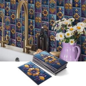 VICCI 16Pcs Tile Stickers 8" x 4" Peel & Stick Kitchen Backsplash - Decorative Wall Tiles Decals - Self-Adhesive Waterproof Removable for Bathroom Cabinets Home DIY Projects Decor