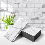 Vamos Tile Peel and Stick Backsplash Tile, 3''x6'' PVC Subway Tile, Stick on Backsplash for Kitchen/Bathroom/Fireplace,4-Piece Glossy Statury White with Dark Gray Grout