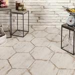 SomerTile FNURTXBL Vintage Hex Porcelain Floor and Wall Tile, 14.125" x 16.25", White/Brown