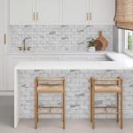 Vamos Tile Peel and Stick Backsplash Tile, 3''x6'' PVC Subway Tile, Stick on Backsplash for Kitchen/Bathroom/Fireplace,4-Piece Glossy Statury White with Dark Gray Grout