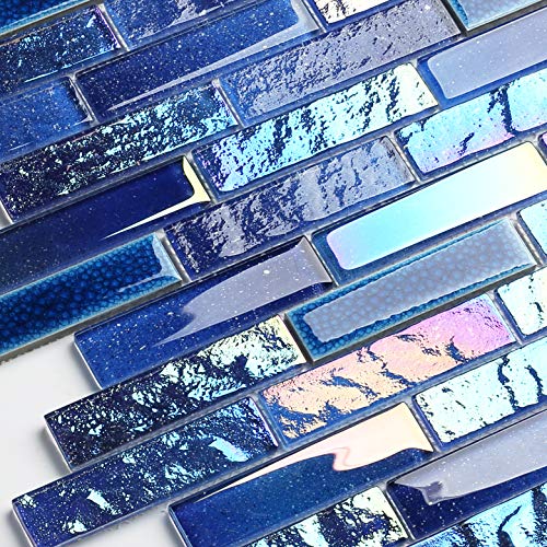 Iridescent Blue Glass Porcelain Shower Floor Tile