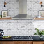 Vamos Tile Peel and Stick Backsplash Tile, 3''x6'' PVC Subway Tile, Stick on Backsplash for Kitchen/Bathroom/Fireplace,4-Piece Glossy Statury White with Dark Gray Grout