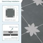 INNO STCIEKRS 16-Sheet Peel and Stick Floor and Wall Tile for Bathroom Kitchen, 9" x 9" Gray Flower SPC Self-Adhesive Vinyl Flooring Patterned Groutable Backsplash Tile, Covers 9.12 Sq Ft.