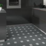 INNO STCIEKRS 16-Sheet Peel and Stick Floor and Wall Tile for Bathroom Kitchen, 9" x 9" Gray Flower SPC Self-Adhesive Vinyl Flooring Patterned Groutable Backsplash Tile, Covers 9.12 Sq Ft.