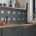 INNO STCIEKRS 16-Sheet Peel and Stick Floor and Wall Tile for Bathroom Kitchen, 9" x 9" Gray Flower SPC Self-Adhesive Vinyl Flooring Patterned Groutable Backsplash Tile, Covers 9.12 Sq Ft.