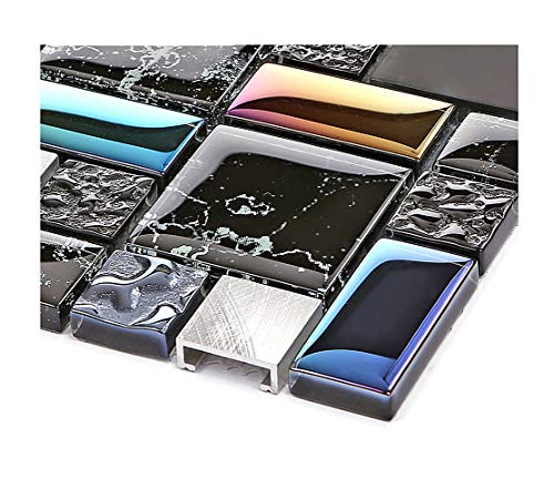 Blujellyfish Black Glass Backsplash Tile for Showers