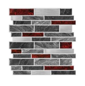 Black and Red Marble Peel and Stick Vinyl Tiles
