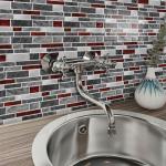 Black and Red Marble Peel and Stick Vinyl Tiles