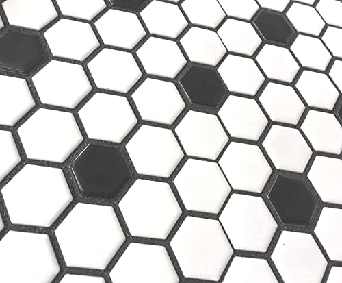 Hexagon White & Black Dot Porcelain Mosaic Tile
