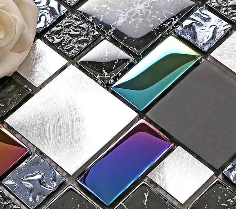 Blujellyfish Black Glass Backsplash Tile for Showers