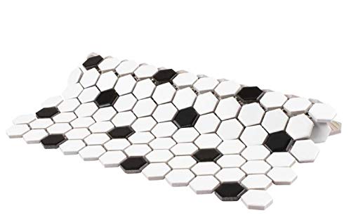 Hexagon White & Black Dot Porcelain Mosaic Tile
