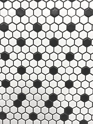 Hexagon White & Black Dot Porcelain Mosaic Tile
