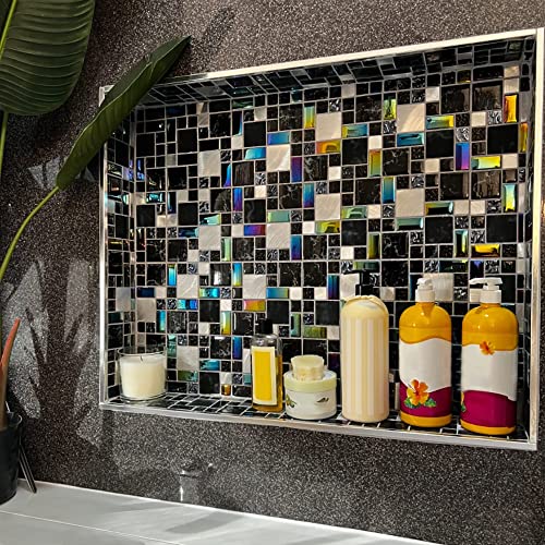 Blujellyfish Black Glass Backsplash Tile for Showers