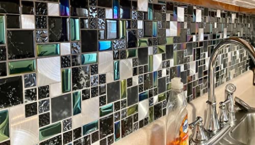 Blujellyfish Black Glass Backsplash Tile for Showers