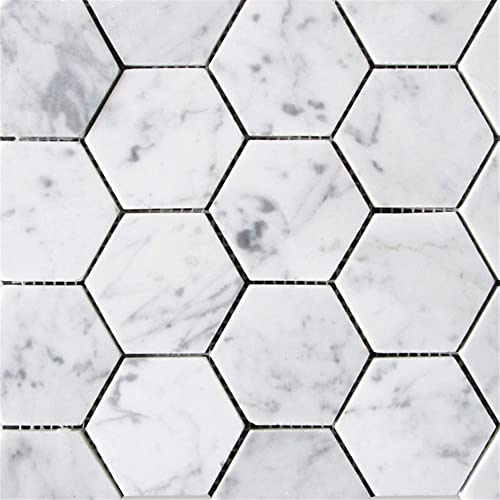 Carrara White Marble 3" Hexagon Mosaic Tile