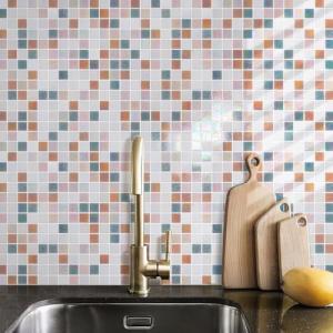VividCraftX 11.5 Sq.Ft Iridescent Glass Mosaic Tile for Swimming Pool & Shower Floor, Large 12.87" Mesh Mounted Sheets, Waterproof & Frost-Proof for Spa and Waterline (Pastel Rainbow Mix)