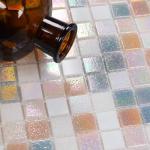 VividCraftX 11.5 Sq.Ft Iridescent Glass Mosaic Tile for Swimming Pool & Shower Floor, Large 12.87" Mesh Mounted Sheets, Waterproof & Frost-Proof for Spa and Waterline (Pastel Rainbow Mix)