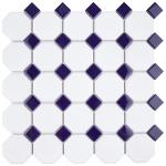 Merola Tile Metro Octagon Matte White with Cobalt Dot 6" x 6" Porcelain Mosaic Tile Sample
