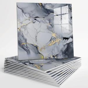 10pcs Peel and Stick Tile Shower Waterproof Marble Tiles Wall Panels, 11.8"x11.8" Self-Adhesive Backsplash Tile, PVC Wall Panels Shower Tiles for Home Bathroom, Kitchen, Living Room Blue