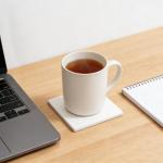 JAPCHET 32 Pack Ceramic Tiles with 4 Holders, 4 Inch Square Unglazed Blank Ceramic Coasters with Cork Backing Pads for Acrylic Poring, Coasters, Painting Projects, White