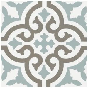 Tenedos HTCRC 8x8 Matte Porcelain Tile – Soft Blue, Taupe & White Patterned Floor and Wall Tile, Vintage Cement Look for Kitchen, Bathroom & Backsplash (34 Pieces)