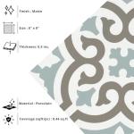 Tenedos HTCRC 8x8 Matte Porcelain Tile – Soft Blue, Taupe & White Patterned Floor and Wall Tile, Vintage Cement Look for Kitchen, Bathroom & Backsplash (34 Pieces)