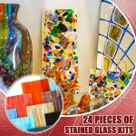 Treela 24 Pcs Vibrant Stained Glass Sheets 4 x 6 Inch Stained Glass Supplies Mosaic Tiles for Craft Projects Variety Mosaic Art Mixed Color Iridescent DIY Home Decor(Colorful)