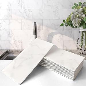 VAOVI Peel and Stick Backsplash Subway Marble Tiles,Kitchen Wall Bathroom Shower Individual Tile Stickers 3.93inx7.87in(23Tiles,Carrara White)