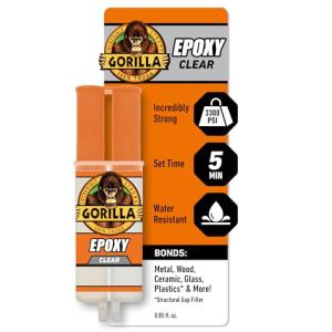 Gorilla 2 Part Epoxy, Clear Epoxy, 0.85 Ounce Syringe (Pack of 1) - 5 Minute Set, Incredibly Strong Bonding