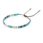 Sonateomber Flat Tile Beaded Adjustable Braided Friendship Stand Bracelets for Women Handmade Boho Blue Gold Square Beads Stackable Brown String Rope Bracelet Friend Holiday Jewelry Gift