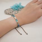 Sonateomber Flat Tile Beaded Adjustable Braided Friendship Stand Bracelets for Women Handmade Boho Blue Gold Square Beads Stackable Brown String Rope Bracelet Friend Holiday Jewelry Gift