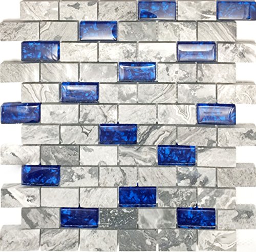 Polished Gray & Royal Blue Mosaic Shower Tiles
