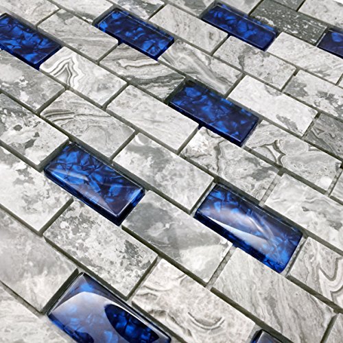 Polished Gray & Royal Blue Mosaic Shower Tiles