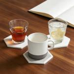 JAPCHET 32 PCS Blank Hexagon Ceramic Coasters with 4 Holders, White Unglazed Ceramic Tiles Coaster with Cork Backing Pads for Acrylic Pouring, Painting Projects