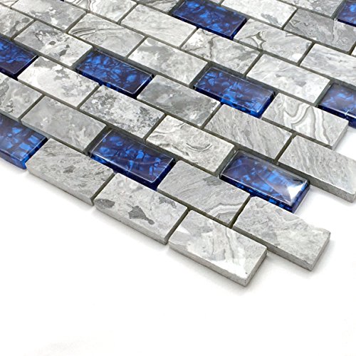 Polished Gray & Royal Blue Mosaic Shower Tiles