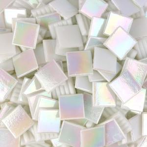 Samjobroad Iridescent White Mosaic Tiles, High-Temperature Fired Vitreous Mosaic Glass Pieces, 0.78-Inch Square Stained Glass Tiles for Crafts and DIY Art Projects – 0.66lb