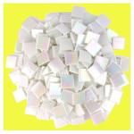 Samjobroad Iridescent White Mosaic Tiles, High-Temperature Fired Vitreous Mosaic Glass Pieces, 0.78-Inch Square Stained Glass Tiles for Crafts and DIY Art Projects – 0.66lb