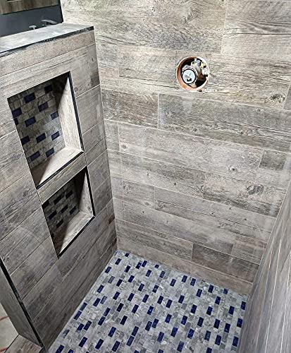 Polished Gray & Royal Blue Mosaic Shower Tiles