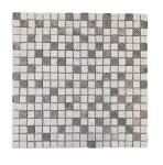 Tenedos Dark Emperador Marble with Beige Glass Frosted 5/8 Square Mosaic Wall Decor Tile for Kitchen Backsplash, Accent Wall, Bathroom Wall (1 Sheet)