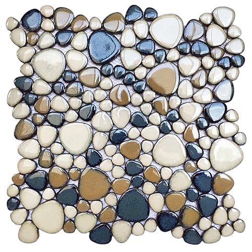 Elephantile Brown Blue Pebble Shower Floor Tile