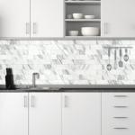 AULIGET 100-Piece White Marble Look Peel and Stick Backsplash Wall Tiles, 3" x 6" PVC Faux Stone Stick on Tile for Backsplash Kitchen, Bathroom, Laundry Room, Camper, Fireplace