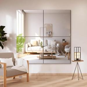 Delma Frameless Mirror Tiles 20"x20"x4 Pcs Wall Mounted, Shatter Resistant Full Length Tempered Glass Panels for Home Gym Bathroom Bedroom & Living Room Decor