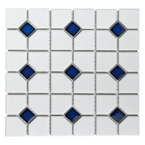 Merola Tile Oxford Matte White w/Cobalt Dot 11-3/8" x 11-3/8" Porcelain Floor and Wall Tile