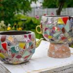 MECCANIXITY 200g Ceramic Mosaic Tiles for Crafts Bulk, Round Ice Crack Blue Green Ceramic Tiles for Mosaic Kits Garden Stepping Stone Cup Mat