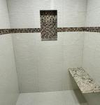 Gray Stone and Rose Gold Shower Floor Tile