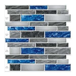 Tretizl 10 Sheets Peel and Stick Backsplash, Peel and Stick Tiles, Marble Look Wall Tiles Backsplash for Kitchen and Bathroom, Livingroom, 12”x12”,Blue&Grey