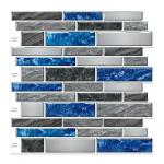 Tretizl 10 Sheets Peel and Stick Backsplash, Peel and Stick Tiles, Marble Look Wall Tiles Backsplash for Kitchen and Bathroom, Livingroom, 12”x12”,Blue&Grey